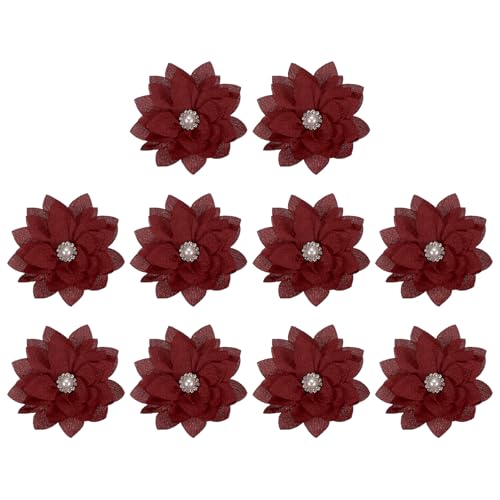 PATIKIL 2,4" Stoffbroschen Blumen, 10 Stück Stoffblumen für Broschen-Nadeln Nähen Stoff-Applikationen Haarband-Verzierungen mit Perle für DIY-Handwerk Hochzeitsdekoration, Burgunder von PATIKIL