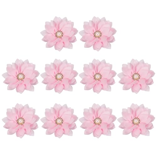 PATIKIL 2,4" Stoffbroschen Blumen, 10 Stück Stoffblumen für Broschen-Nadeln Nähen Stoff-Applikationen Haarband-Verzierungen mit Perle für DIY Handwerk Hochzeitsdekoration, Hellrosa von PATIKIL