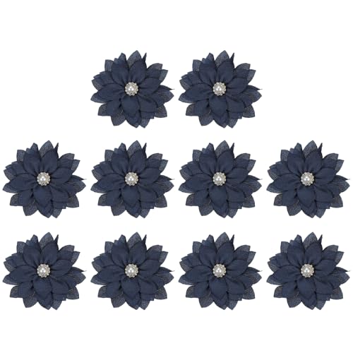 PATIKIL 2,4" Stoffbroschen Blumen, 10 Stück Stoffblumen für Broschen-Nadeln Nähen Stoff-Applikationen Haarband-Verzierungen mit Perle für DIY Handwerk Hochzeitsdekoration, Marineblau von PATIKIL