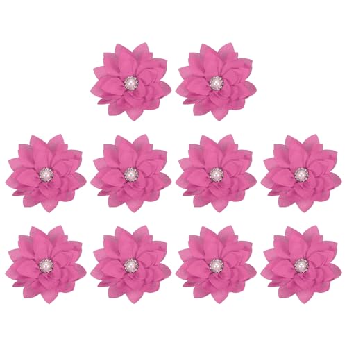 PATIKIL 2,4" Stoffbroschen Blumen, 10 Stück Stoffblumen für Broschen-Nadeln Nähen Stoff-Applikationen Haarband-Verzierungen mit Perle für DIY Handwerk Hochzeitsdekoration, Rosarot von PATIKIL