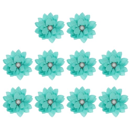 PATIKIL 2,4" Stoffbroschen Blumen, 10 Stück Stoffblumen für Broschen-Nadeln Nähen Stoff-Applikationen Haarband-Verzierungen mit Perle für DIY-Handwerk Hochzeitsdekoration, Seeblau von PATIKIL