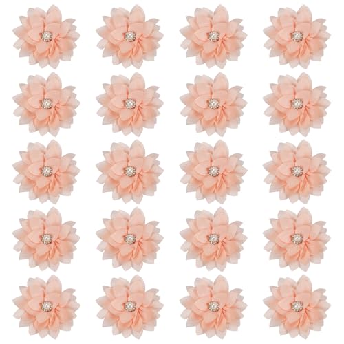 PATIKIL 2,4" Stoffbroschen Blumen, 20 Stück Stoffblumen für Broschen-Nadeln, Stoff-Applikationen für Haarbänder mit Perle für DIY-Handwerk Hochzeitsdekoration, Apricot Pink von PATIKIL