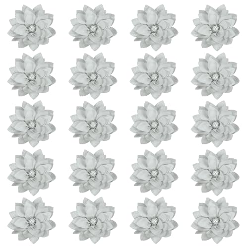 PATIKIL 2,4" Stoffbroschen Blumen, 20 Stück Stoffblumen für Broschen-Nadeln, Stoff-Applikationen für Haarbänder mit Perle für DIY-Handwerk Hochzeitsdekoration, Grau von PATIKIL