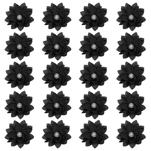 PATIKIL 2,4" Stoffbroschen Blumen, 20 Stück Stoffblumen für Broschen-Nadeln, Stoff-Applikationen für Haarbänder mit Perle für DIY-Handwerk Hochzeitsdekoration, Schwarz von PATIKIL