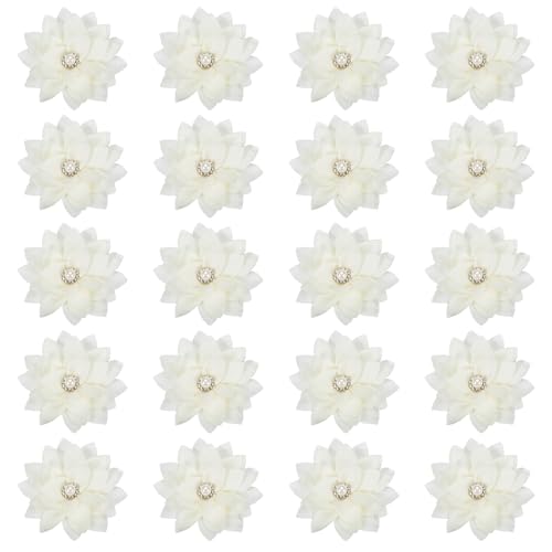 PATIKIL 2,4" Stoffbroschen Blumen, 20 Stück Stoffblumen für Broschen-Nadeln, Stoff-Applikationen für Haarbänder mit Perlen für DIY-Handwerk Hochzeitsdekoration, Creme von PATIKIL