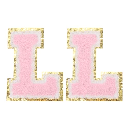 PATIKIL 2 Stk. Bügelbuchstaben-Patches, Chenille-Glitzerbuchstaben-Patch Pink, Alphabet L von PATIKIL