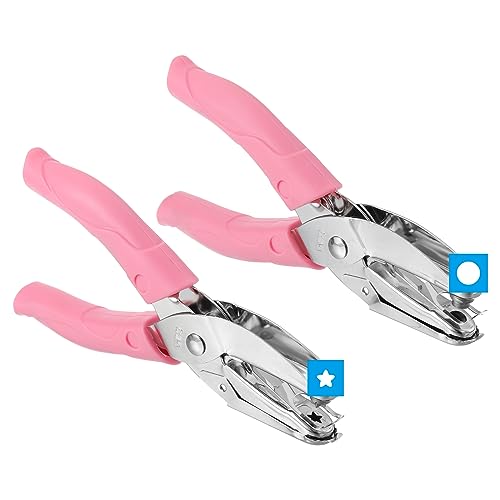 PATIKIL 2 Stück Einzellocher Handheld Locher mit Weiche Griff Stern Kreis Loch Metall Papierlocher für DIY Bastelalbum Fahrkarte Rosa von PATIKIL