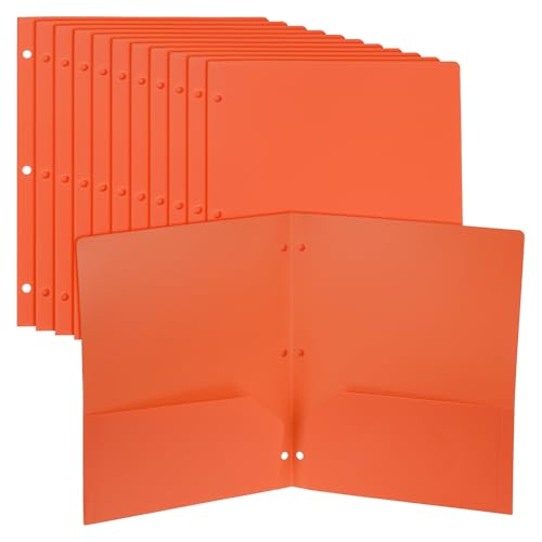 PATIKIL 2-Taschen-Ordner, 12er-Pack, robuste Poly-Taschenordner im Briefformat, 3-Loch-Projektordner mit Visitenkartenschlitz, passend für 3-Ring-Ordner im Büro und zu Hause, Orange von PATIKIL