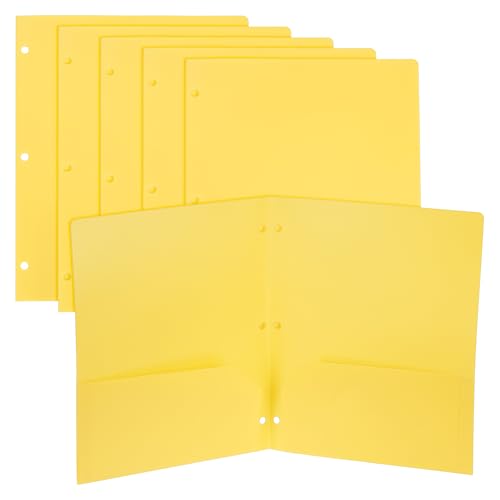 PATIKIL 2-Taschen-Ordner, 6er-Pack, robuste Poly-Taschenordner im Briefformat, 3-Loch-Projektordner mit Visitenkartenschlitz, passend für 3-Ring-Ordner im Büro und zu Hause, Gelb von PATIKIL