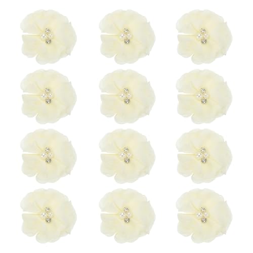 PATIKIL 2 Zoll Chiffon Blumen, 12 Stück Strass Perlen Nähen Stoffblumen Künstliche Applikationen Verzierungen für Kleidung Hochzeit DIY Handwerk Stirnbänder Dekor, Hellgelb von PATIKIL