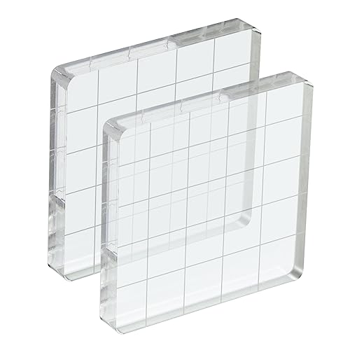 PATIKIL 2"x2" 2Pack Acryl Stempel Block Klar Stempelblock mit Rasterlinien Dekorativ Montage Blöcke Quadrat für Sammelalbum Heimwerken Kartenmachen von PATIKIL