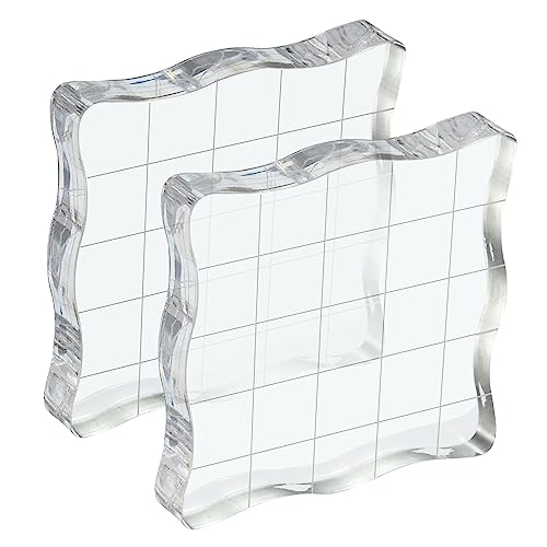 PATIKIL 2"x2" 2Pack Acryl Stempel Block Klar Stempelblock mit Rasterlinien Dekorativ Montage Blöcke Welle für Sammelalbum Heimwerken Kartenmachen von PATIKIL