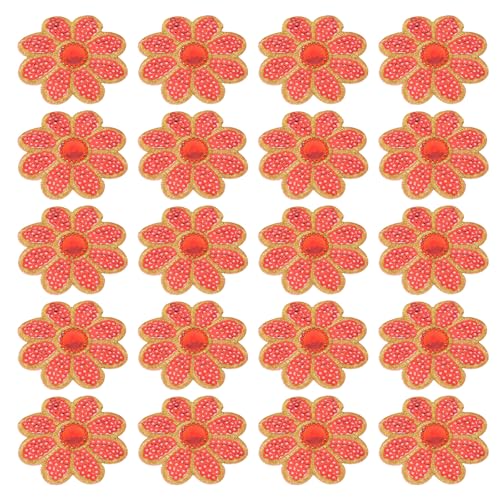 PATIKIL 20 Stück Paillettenblumen Aufbügelpatches, Glitzer Blumen Pailletten Applikation Patch zum Aufnähen auf Stoff für Kleidung, Hüte, Schuhe, Kleider, Rucksäcke, Rot von PATIKIL