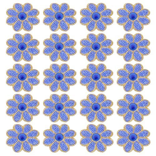 PATIKIL 20 Stück Paillettenblumen Aufbügelpatches, Glitzerblumen Pailletten Applikation zum Aufnähen auf Stoffpatch für Kleidung, Hüte, Schuhe, Kleider, Rucksäcke, Dunkelblau von PATIKIL