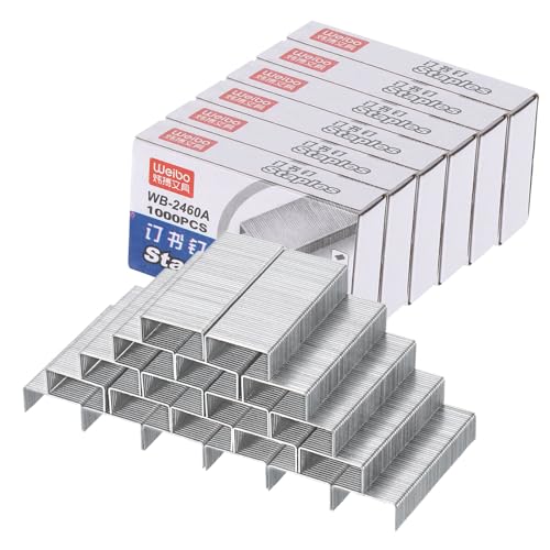 PATIKIL 24/6 Standardklammern, 6 Boxen mit insgesamt 6000 Stück, 1/4" Beinlänge, flach, klemmfreie Heftklammern mit Meißelspitze für Schreibtischhefter, Büro, Schreibtischzubehör, Silber von PATIKIL