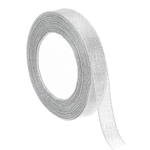 PATIKIL 24 Yard Glitzer Metallic Band, 5/8"W Stoff Solide Glänzende Band für Geschenkverpackung, Hochzeitsstrauß, Blumendekoration, DIY-Basteln, Silber von PATIKIL