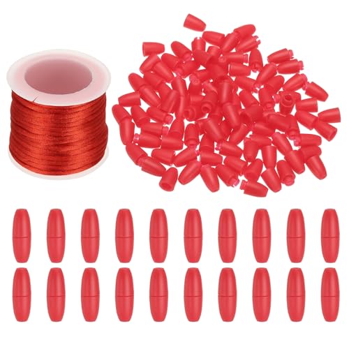 PATIKIL 24 mm Abreißverschlüsse mit 10 m Nylonschnur, 30 Set Kunststoffperlen-Verbinder für Armband, Halskette, Schlüsselband, Schmuckherstellung, DIY, Handwerk, Rot von PATIKIL