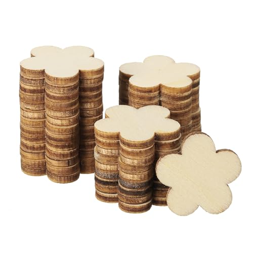 PATIKIL 25mm Holzblumen, 50er Packung Unvollendete Holzblumen Leere Holzausschnitte Verzierungen Natürliche Holzstücke für Weihnachtsbastelprojekte von PATIKIL