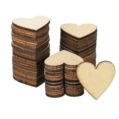 PATIKIL 25mm Holzherzen, 200er Packung Unvollendete Holzherzen Leer Holzausschnitte Ornamente Natürliche Holzstücke für Weihnachtsbastelprojekte von PATIKIL