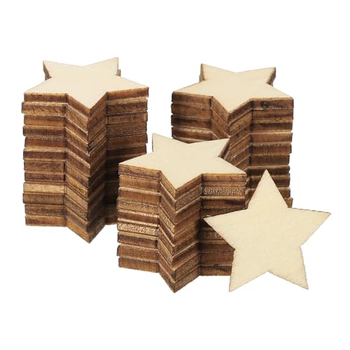 PATIKIL 25mm Holzsterne, 200er Packung Unvollendete Holzsterne Leerholz-Ausschnitte Verzierungen Naturholzstücke für Weihnachtsbastelprojekte von PATIKIL