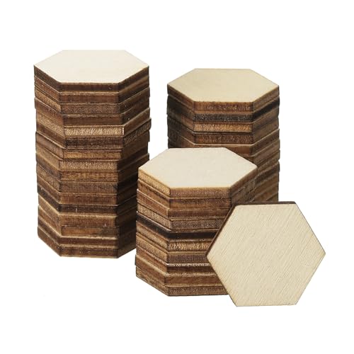 PATIKIL 25mm Holzstücke, 100er Packung Unvollendete Sechseckige Holzformen Leere Holzausschnitte Verzierungen Natur für Weihnachtsbastelprojekte von PATIKIL