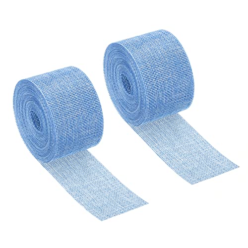 PATIKIL 2Pack 2" Breite 11 Yards Sackleinen Stoffband Natürliche Verpackung Draht Jute Handarbeiten Roll für Hause DIY Kranz Hochzeit Weihnachten Dekoration Helles Blau von PATIKIL