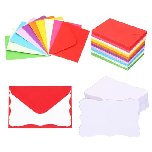 PATIKIL 3,7"x2,4" Bunte Mini-Umschläge mit weißen Blanko-Businesskarten, 200er Packung kleine Index-Karteikarten Wörter Nachricht Notizkarte Mini-Papiertags Spitze von PATIKIL