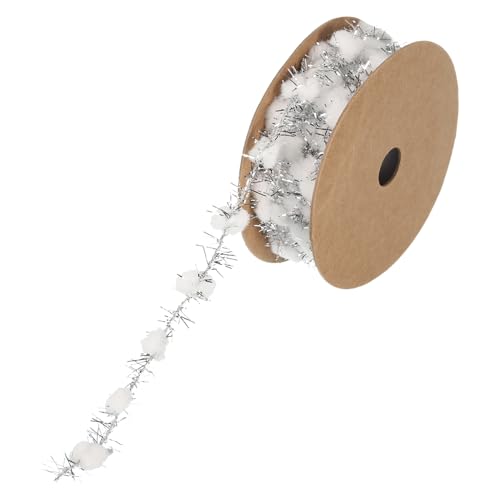 PATIKIL 3 Meter Pom Pom Drahtband, Mini Ball Schnurband mit Silber Tinsel für Weihnachtsbaum Geschenkverpackung Blumenstrauß Bastel DIY Dekoration, Weiß von PATIKIL