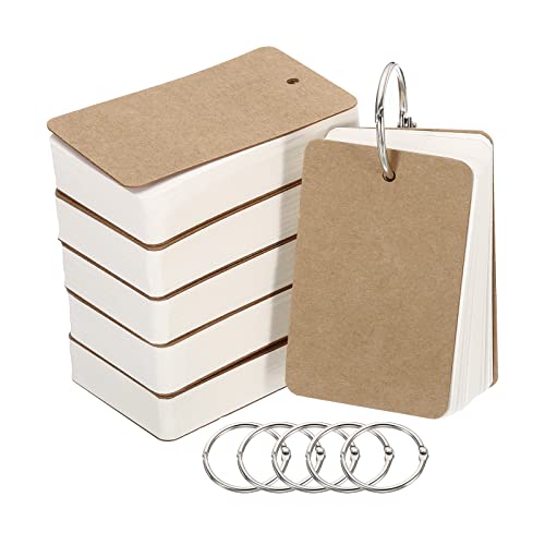 PATIKIL 300Pack 3.5"x2" Leere Lernkarten mit Ringen Lernkarten Karteikarten Notizkarte Vorlochung für Lernen Weiß von PATIKIL