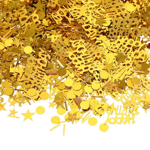 PATIKIL 30g Sternenkonfetti, 0,2/0,4 Zoll Glitzerstern-Tischkonfetti Funkelnde Metallfoliensterne Paillettenstreusel für Party DIY, Gold Mix von PATIKIL