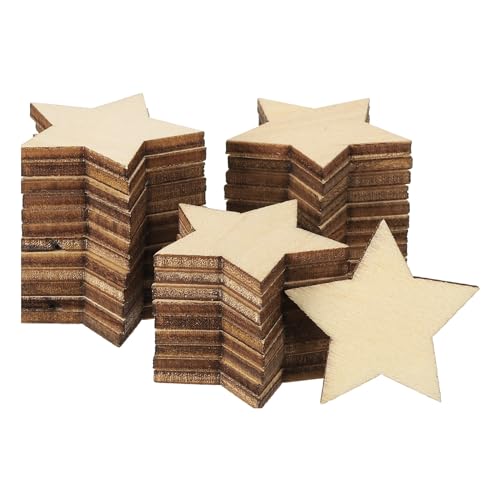 PATIKIL 30mm Holzsterne, 200er Packung Unvollendete Holzsterne Leerholz-Ausschnitte Verzierungen Naturholzstücke für Weihnachtsbastelprojekte von PATIKIL