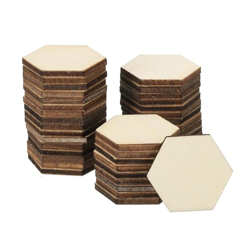 PATIKIL 30mm Holzstücke, 100er Packung Sechseckige Holzformen Rohlinge Holzornamente Natur für Weihnachtsbastelprojekte von PATIKIL