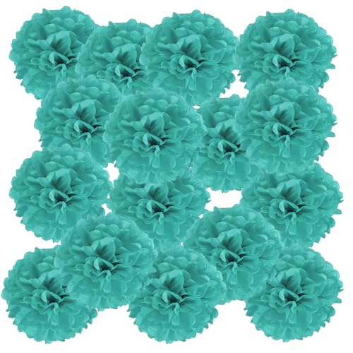 PATIKIL 4" Tissue Pom Poms Blumen, 20er Pack Papierblumenkugel für Hochzeit Brautdusche Geburtstag Junggesellinnenabschied Party Hintergrunddekoration, Türkis von PATIKIL