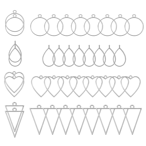 PATIKIL 40Stk Offene Lünetten Harz Lünetten Charm Anhänger Offene Rückseite Lünetten Legierung Hohl Rahmen Bulk für Harz Basteln Herstellen Silber Ton und Weiß(4 Formen) von PATIKIL