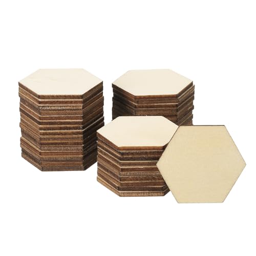 PATIKIL 40mm Holzstücke, 50er Packung Unvollendete Sechseckige Holzformen Leer Holzausschnitte Ornamente Natur für Weihnachtsbastelprojekte von PATIKIL