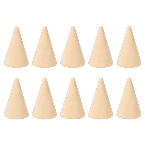 PATIKIL 40x25mm Natural Holz Kegel Ring Halter 10 Packung Finger Schmuck Anzeige Ständer Organizer Unbemalte Holzkegel für Heimwerker Handwerk Braun von PATIKIL