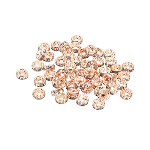 PATIKIL 4mm Abstandshalterperlen, 100 Stück Perlenabstandshalter Rondelle Abstandshalterperlen Strass Kleine runde Glasperlen Kristall Halsketten DIY, Roségold von PATIKIL