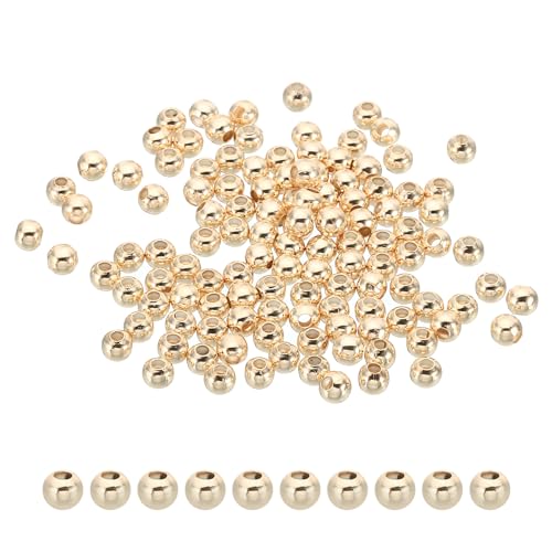 PATIKIL 4mm Gold gefüllte Abstandshalterperlen für Schmuckherstellung, 100er Packung Metallrunde Perlen Messingperlen für Armbänder Ohrringe Halskette DIY Handwerk, Golden von PATIKIL