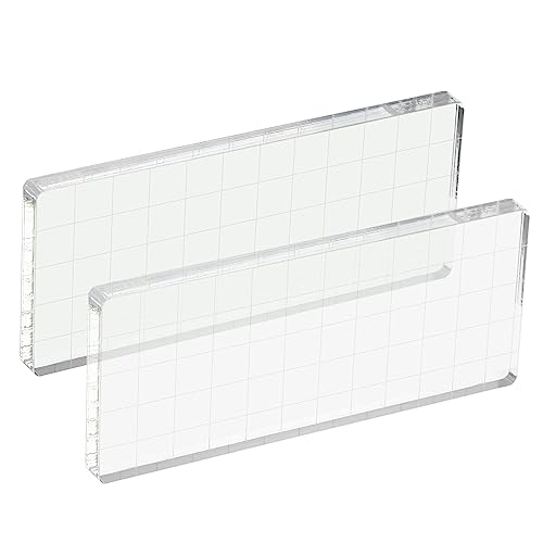 PATIKIL 5"x2" 2Pack Acryl Stempel Block Klar Stempelblock mit Rasterlinien Dekorativ Montage Blöcke Quadrat für Sammelalbum Heimwerken Kartenmachen von PATIKIL