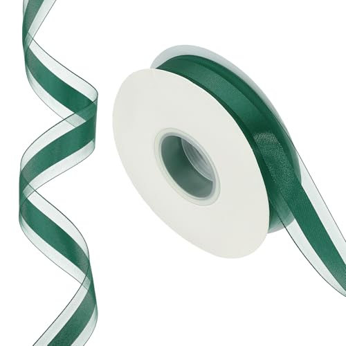 PATIKIL 50 Yards x 1" Gestreiftes Band, Dunkelgrünes Candy-Bandrolle Geschenkverpackungsband für Weihnachtsbastelkranz Geburtstag Hochzeit Festival Dekoration von PATIKIL