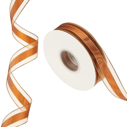 PATIKIL 50 Yards x 1" Gestreiftes Band, Gold und Braun Candy Band Metallic Geschenkband für Weihnachtsbastelkränze Geburtstag Hochzeit Festival Dekoration von PATIKIL