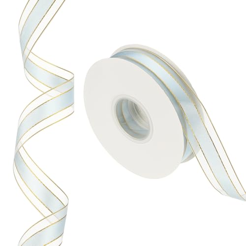 PATIKIL 50 Yards x 1" Gestreiftes Band, Gold und Hellblau Candy-Bandrolle Metallisches Geschenkverpackungsband für Weihnachtsbastelkranz Geburtstag Hochzeit Festival Dekoration von PATIKIL