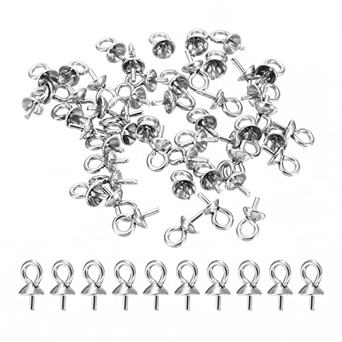 PATIKIL 50Stk Öse Pin Köder Stift Anhänger 6x3mm 304 Edelstahl Mini Öse Pin mit Kappe für Halbgebohrte Perlen Schmuck Ohrring Herstellung Silberton von PATIKIL