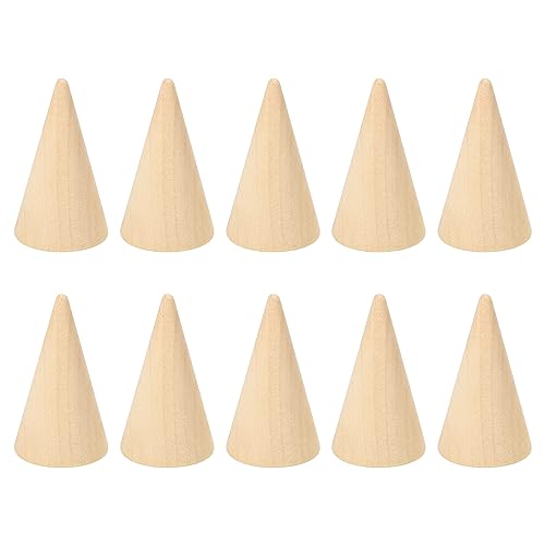 PATIKIL 50x29mm Natural Holz Kegel Ring Halter 10 Packung Finger Schmuck Anzeige Ständer Organizer Unbemalte Holzkegel für Heimwerker Handwerk Braun von PATIKIL