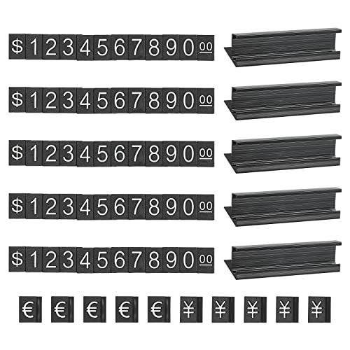 PATIKIL 5Set Einstellbarer abnehmbarer Display Nummer Buchstabe Preis Etikett Ständer Block Kit Schwarz Legierung Gegenständer für Zähler Weiß auf Schwarz Hunderttausend Ziffern von PATIKIL