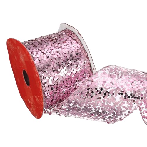 PATIKIL 6,3 cm Glitzer-Mesh-Drahtband, 9,1 m gewebtes Pailletten-Diamant-Mesh-Drahtband für Kränze, Girlande, große Schleifen, Hochzeitsdekoration, Geschenke, Basteln, Rosa von PATIKIL