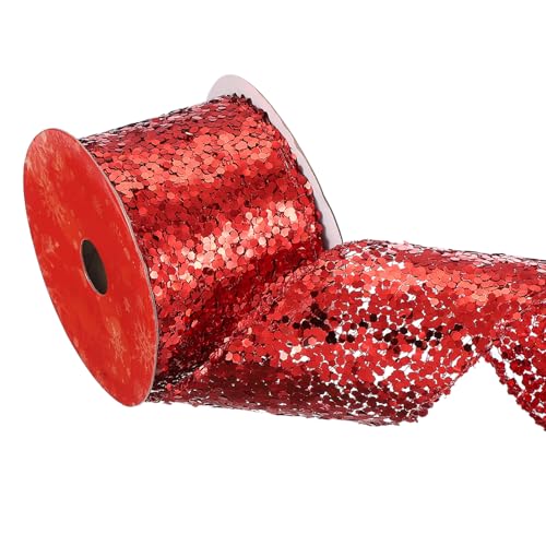 PATIKIL 6,3 cm Glitzer-Mesh-Drahtband, 9,1 m gewebtes Pailletten-Diamant-Mesh-Drahtband für Kränze, Girlande, große Schleifen, Hochzeitsdekoration, Geschenke, Basteln, Rot von PATIKIL