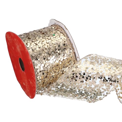 PATIKIL 6,3 cm Glitzer-Mesh-Drahtband, 9,1 m gewebtes Pailletten-Diamant-Mesh-Drahtband für Kränze, Girlande, große Schleifen, Hochzeitsdekoration, Geschenke, Handwerk, Roségold von PATIKIL