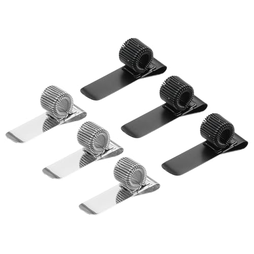 PATIKIL 6 Stück Stifthalter Clips, Metall Stiftclip Halter Verstellbare Schleife Bleistift Organizer mit Horizontaler Einzelner Feder Schleife für Notizbuch Klemmbrett, Silber Ton, Schwarz von PATIKIL