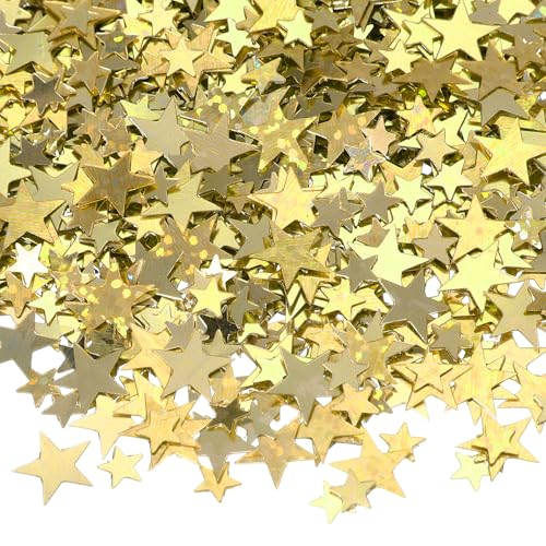 PATIKIL 60g Sternenkonfetti, 0,2/0,4 Zoll Glitzerstern-Tischkonfetti Funkelnde Metallfoliensterne Paillettenstreusel für Party DIY, Gold Bunt von PATIKIL